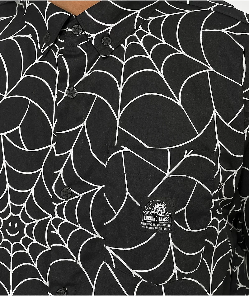 Lurking Class by Sketchy Tank Webs Black Short Sleeve Button Up Shirt