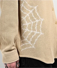 Lurking Class by Sketchy Tank Webs Khaki Long Sleeve Thermal Button Up Shirt