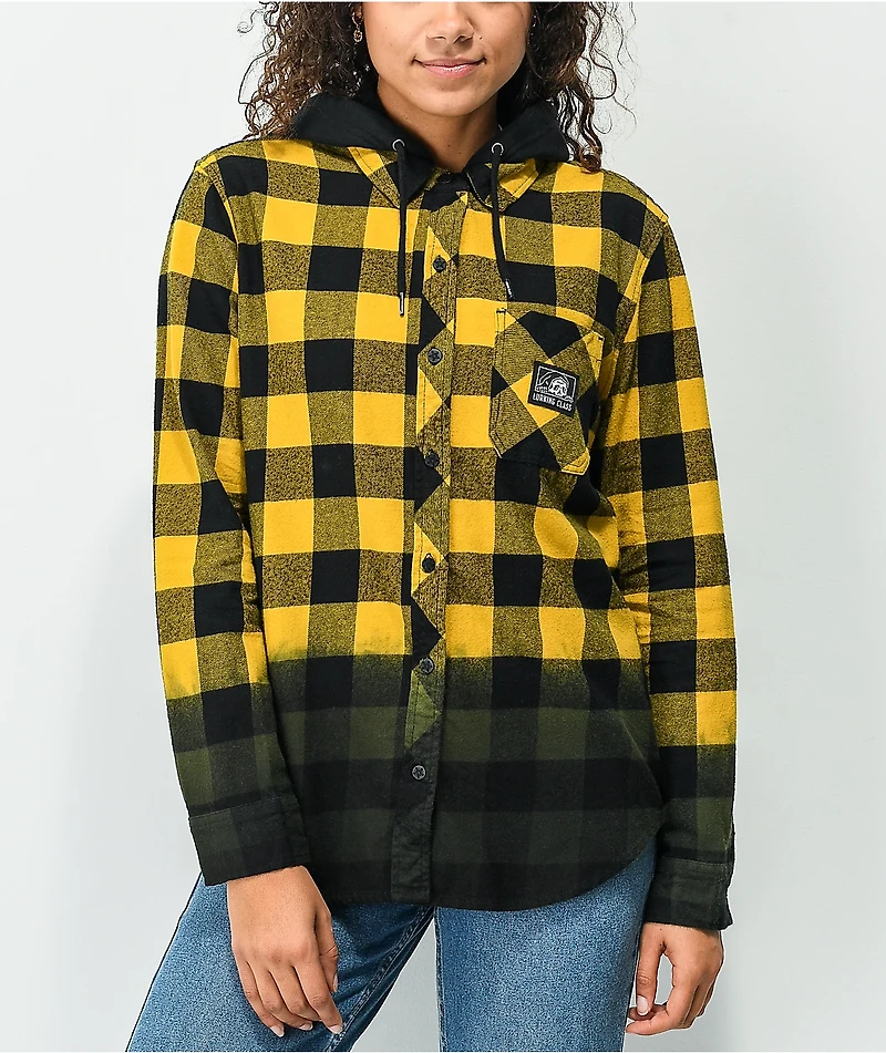 Lurking Class by Sketchy Tank Yellow & Black Dip Dye Hooded Flannel Shirt