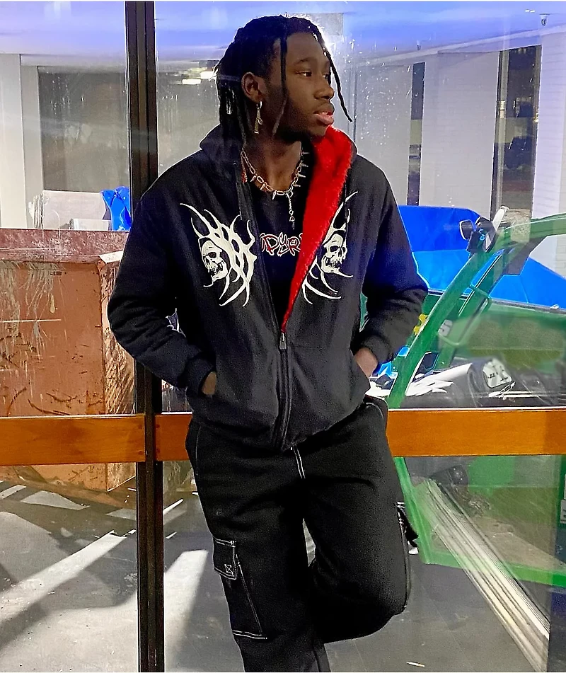 Lurking Class by Sketchy Tank x Kyle Grand Sin Black & Red Faux Fur Reversible Work Jacket