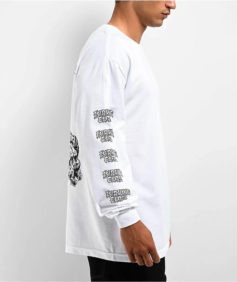 Lurking Class by Sketchy Tank x Matt Stikker Sick The Head White Long Sleeve T-Shirt