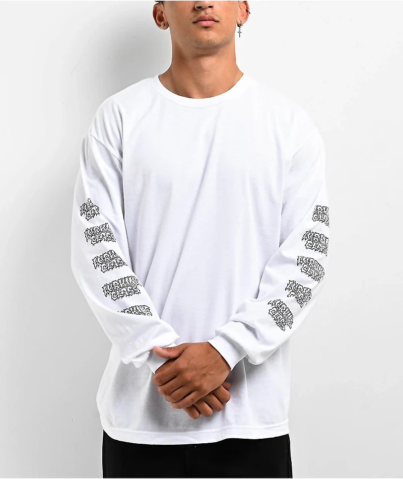 Lurking Class by Sketchy Tank x Matt Stikker Sick The Head White Long Sleeve T-Shirt