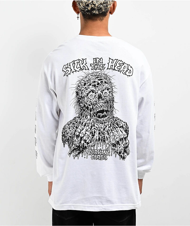 Lurking Class by Sketchy Tank x Matt Stikker Sick The Head White Long Sleeve T-Shirt
