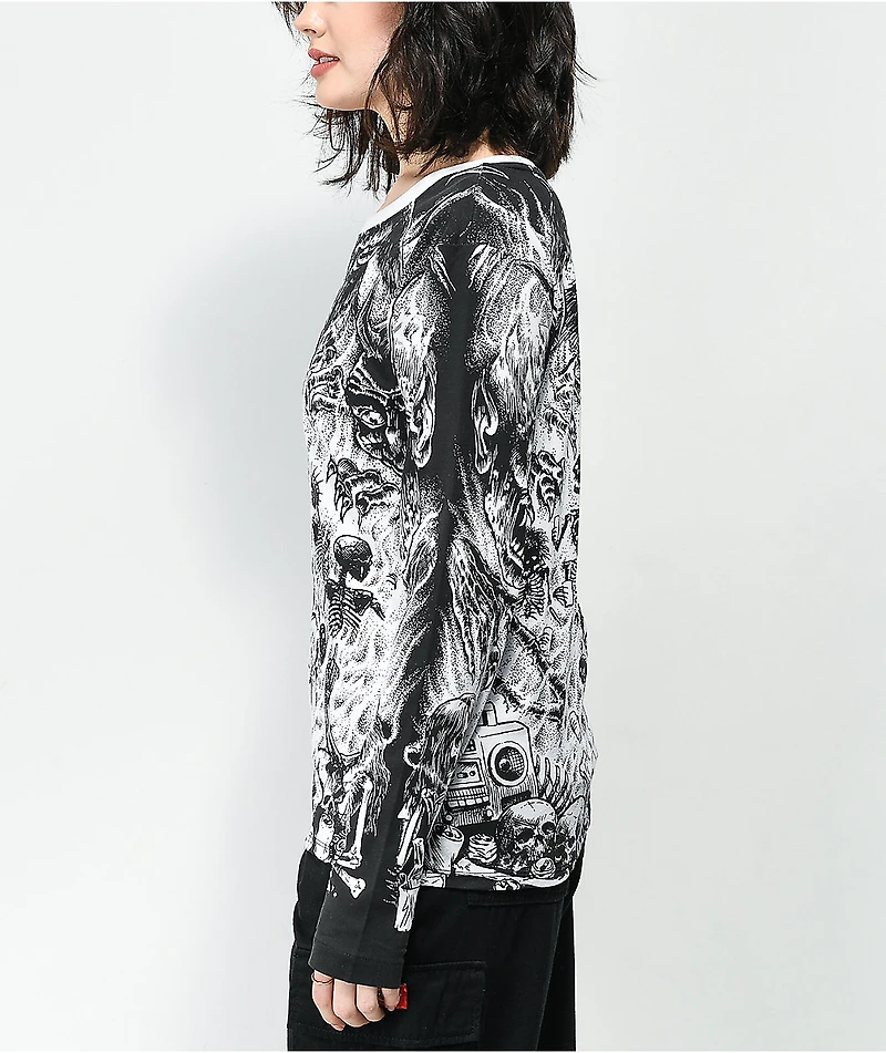 Lurking Class by Sketchy Tank x Sawblade Black & White Long Sleeve T-Shirt