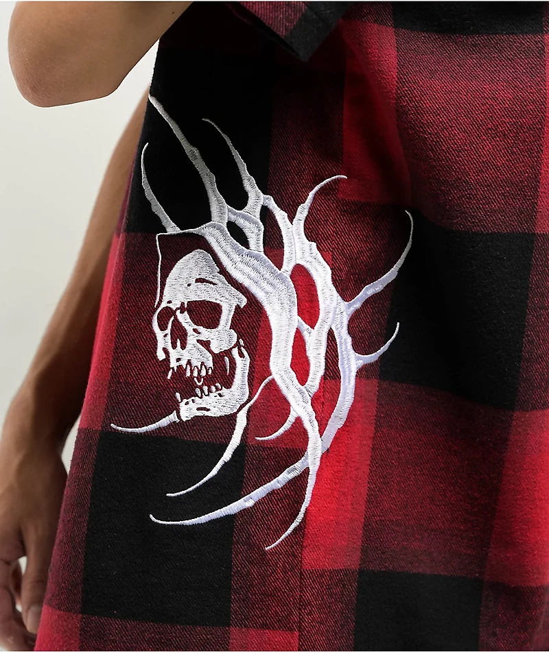 Lurking Class by Sketchy x Kyle Grand Sin Flannel Red & Black Quarter Zip Work Shirt