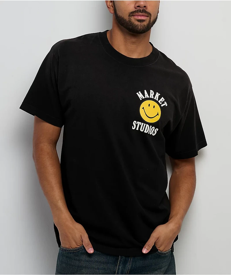 Market Studios Smiley Lockup Jet Set Black T-Shirt
