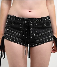 Mebon Rebel Studded Black Wash Micro Shorts