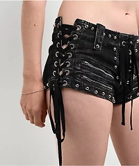 Mebon Rebel Studded Black Wash Micro Shorts