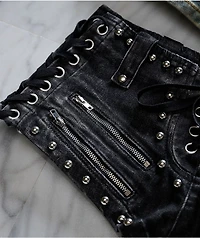 Mebon Rebel Studded Black Wash Micro Shorts