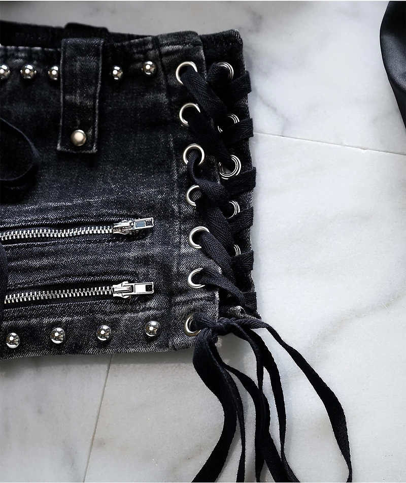 Mebon Rebel Studded Black Wash Micro Shorts