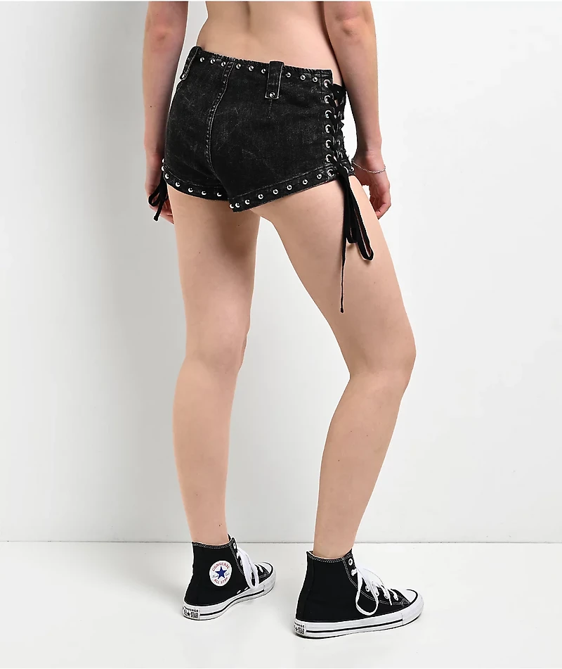Mebon Rebel Studded Black Wash Micro Shorts