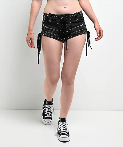 Mebon Rebel Studded Black Wash Micro Shorts