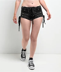 Mebon Rebel Studded Black Wash Micro Shorts
