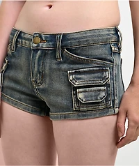 Mebon Tracey Cargo Blue Wash Micro Shorts