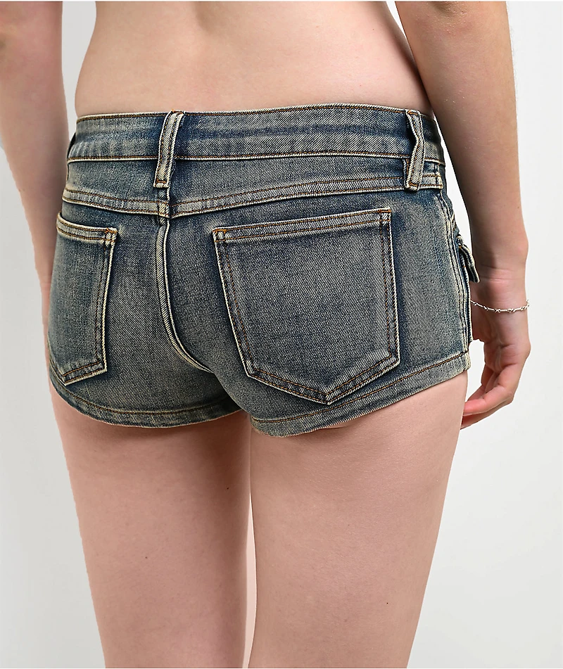 Mebon Tracey Cargo Blue Wash Micro Shorts