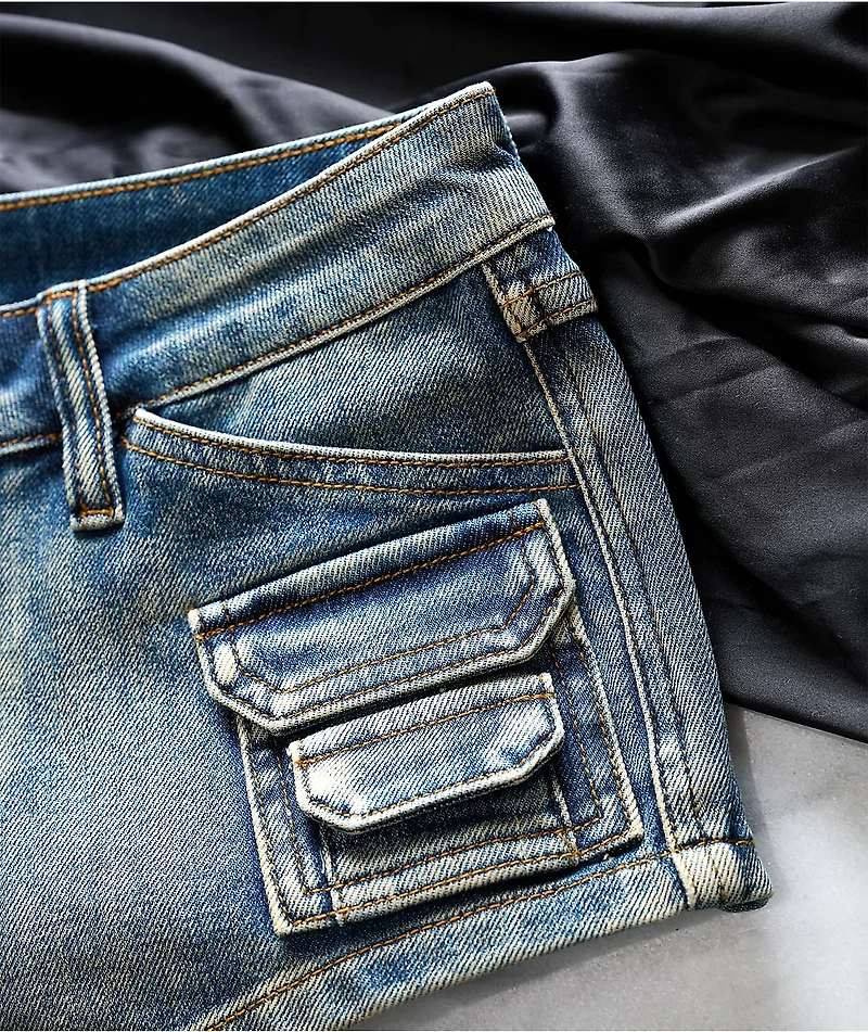 Mebon Tracey Cargo Blue Wash Micro Shorts