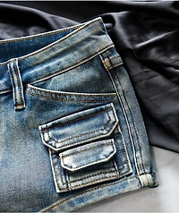 Mebon Tracey Cargo Blue Wash Micro Shorts