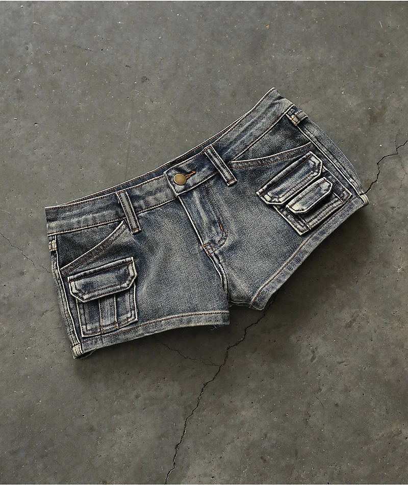 Mebon Tracey Cargo Blue Wash Micro Shorts