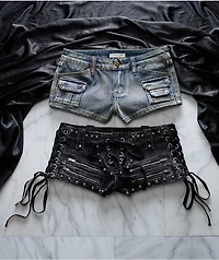 Mebon Tracey Cargo Blue Wash Micro Shorts