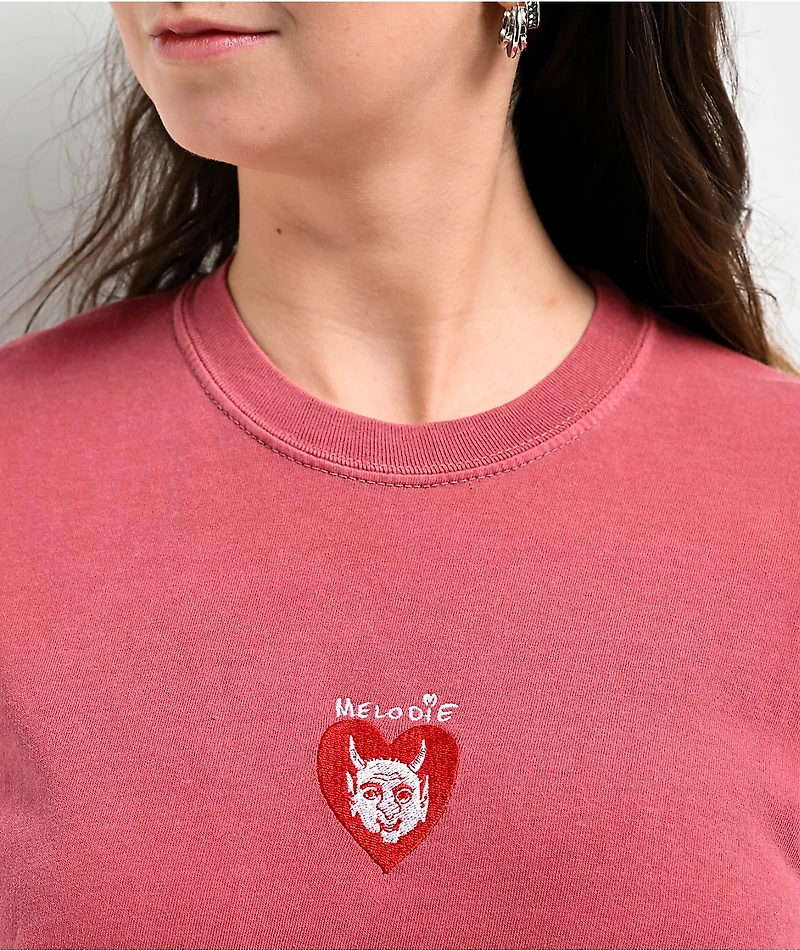 Melodie Cold Hearted Embroidered Boxy Red T-Shirt