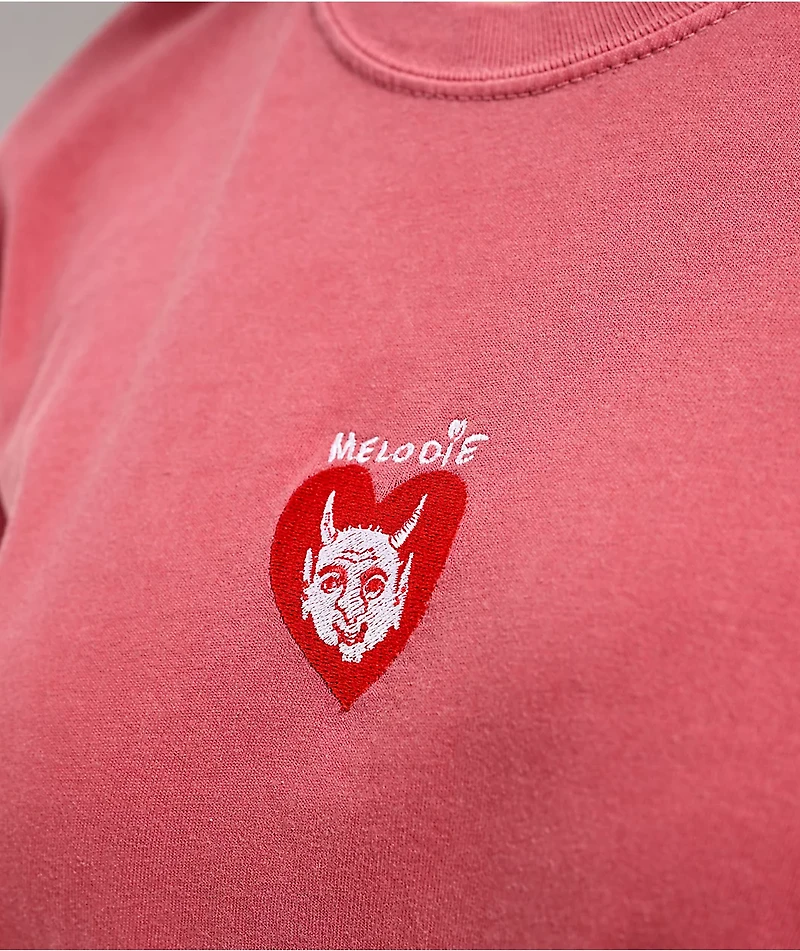 Melodie Cold Hearted Embroidered Boxy Red T-Shirt