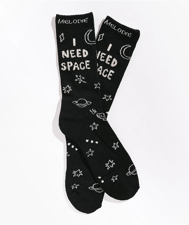 Melodie I Need Space Black Crew Socks