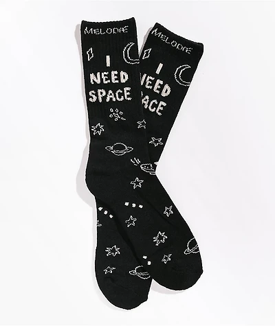 Melodie I Need Space Black Crew Socks