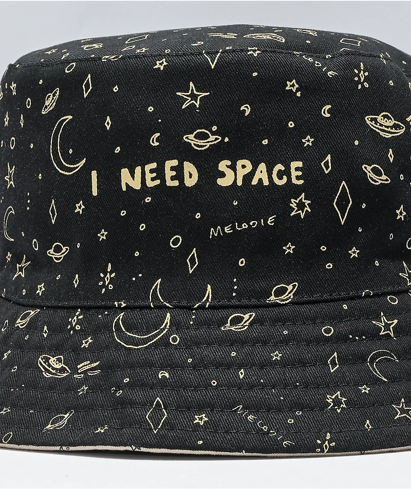 Melodie I Need Space Reversible Black Bucket Hat