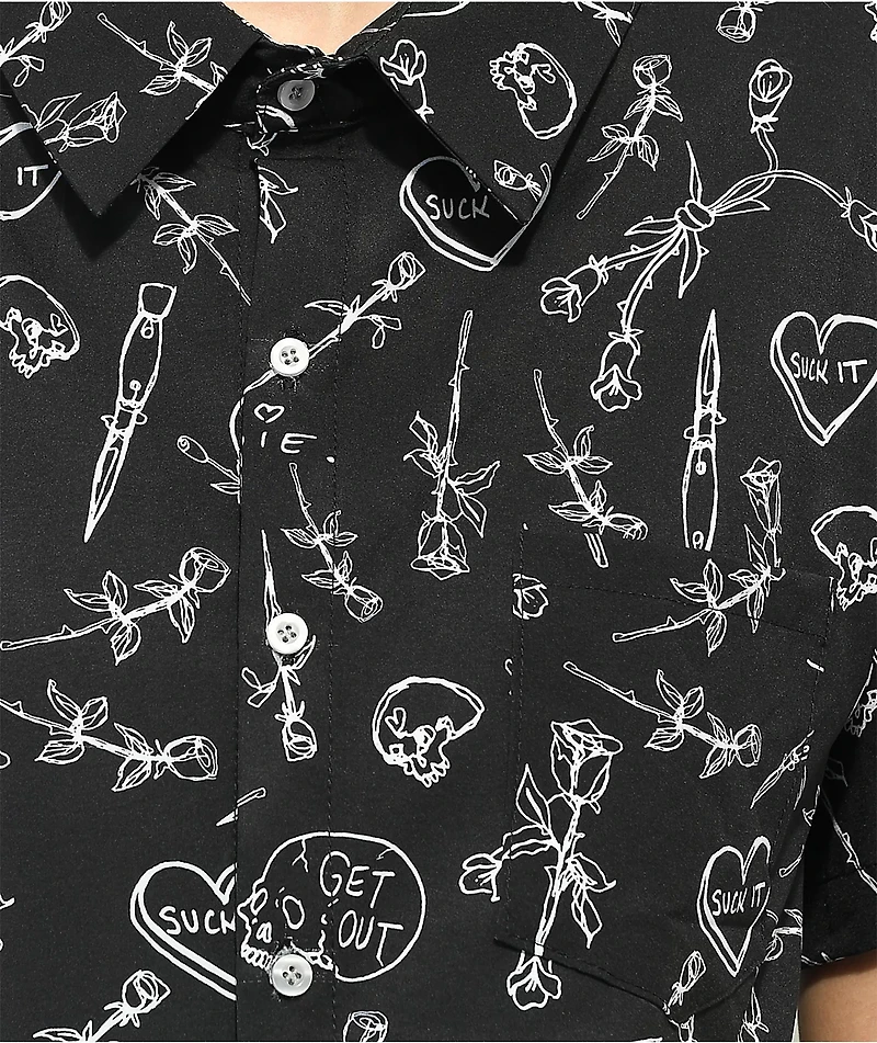 Melodie Lovers Black Short Sleeve Button Up Shirt