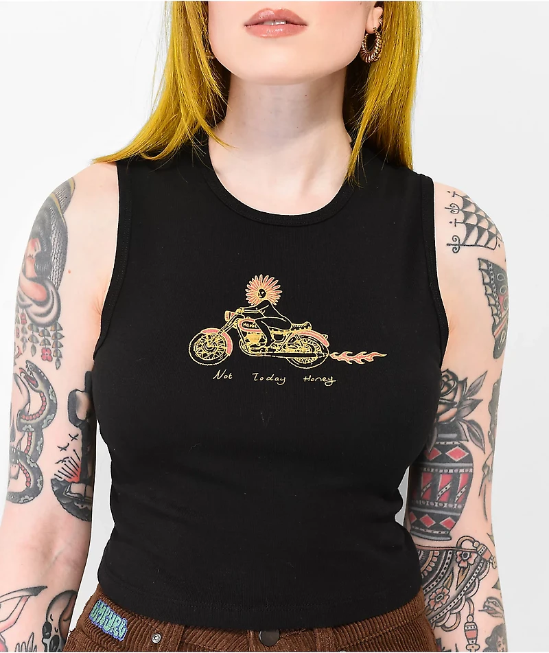 Melodie Not Today Honey Black Crop Tank Top