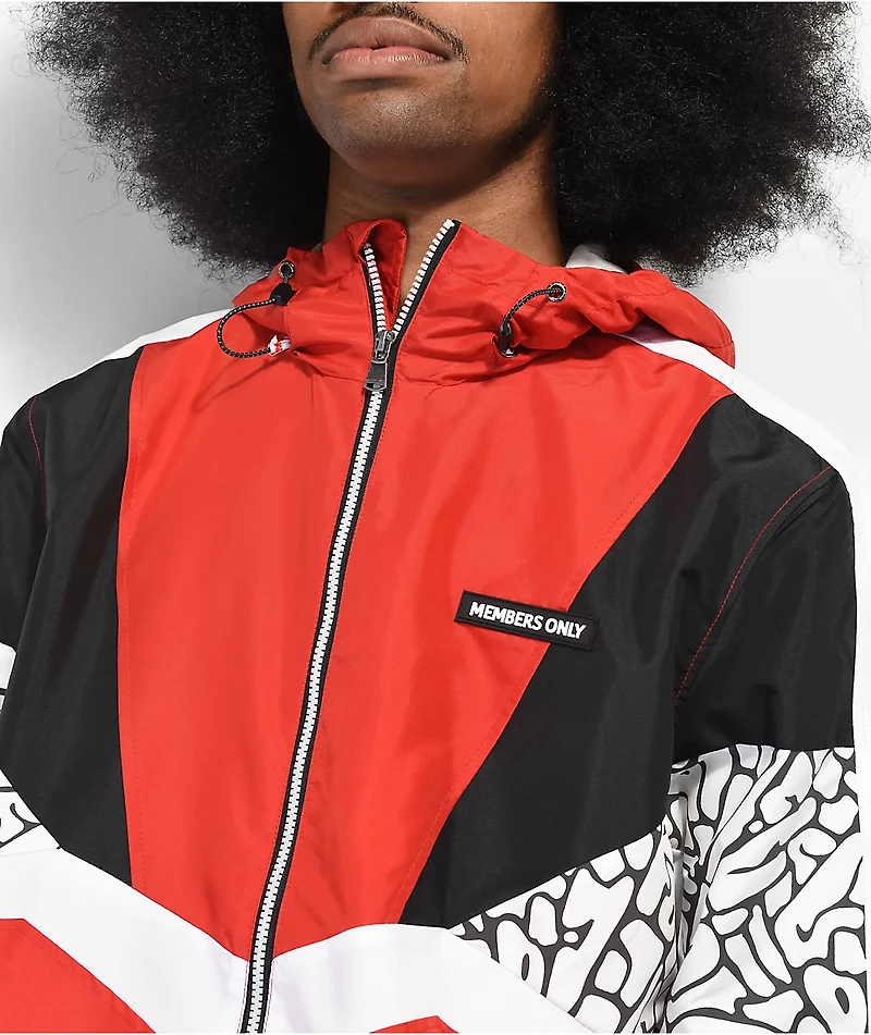 Member Only Color Block Reflective Red & White Windbreaker Jacket