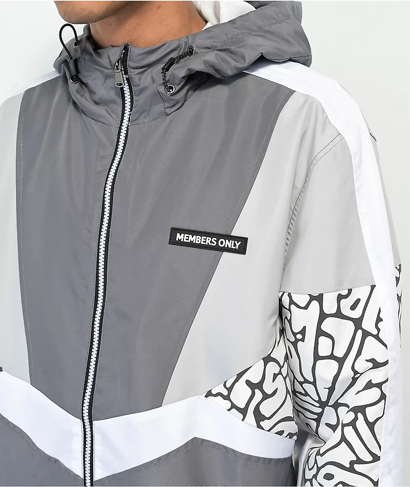 Members Only Color Block Reflective Grey & White Windbreaker Jacket