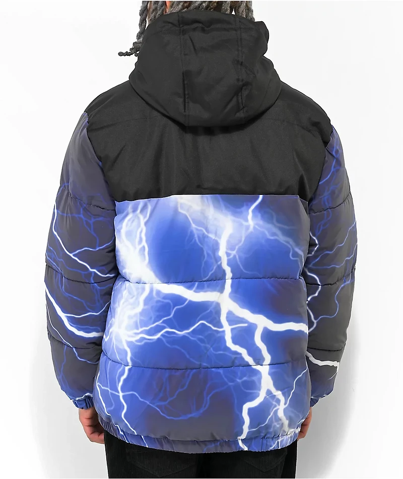 Members Only Lightning Blue Hooded Puffer Jacket