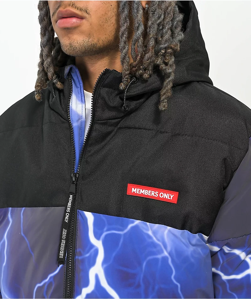 Members Only Lightning Blue Hooded Puffer Jacket