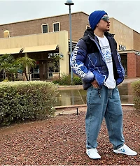 Members Only Lightning Blue Hooded Puffer Jacket