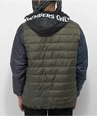 Members Only Packable Green & Blue Hooded Puffer Jacket