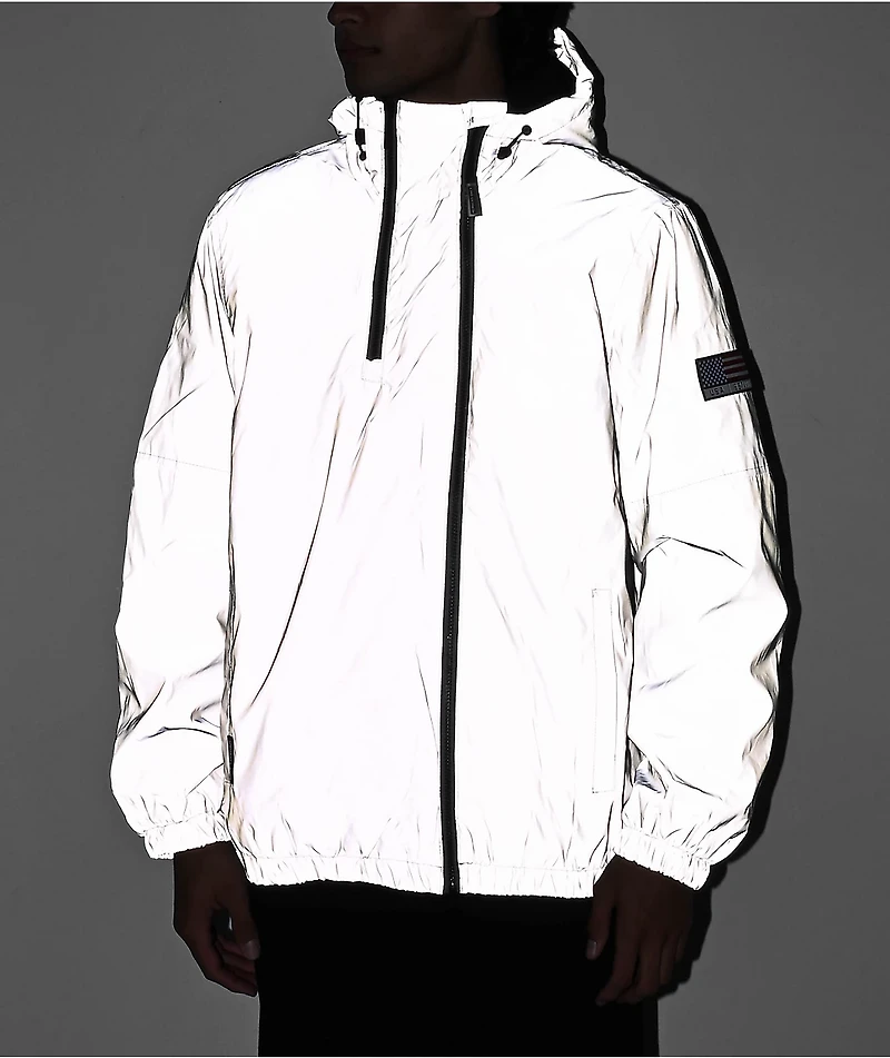 Members Only Silver Reflective Windbreaker Jacket