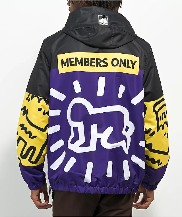 Members Only x Keith Haring Black, Yellow Purple Anorak Jacket