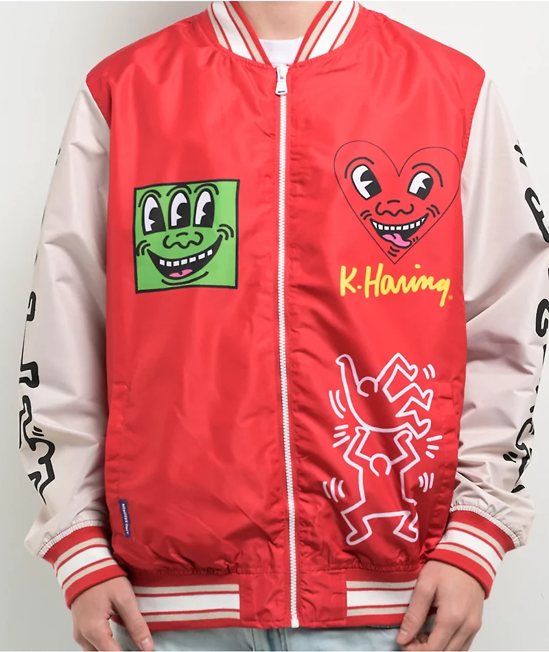 Members Only x Keith Haring Red & Cream Varsity Jacket