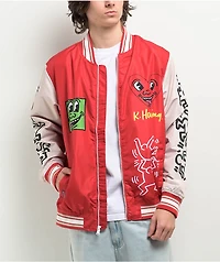 Members Only x Keith Haring Red & Cream Varsity Jacket