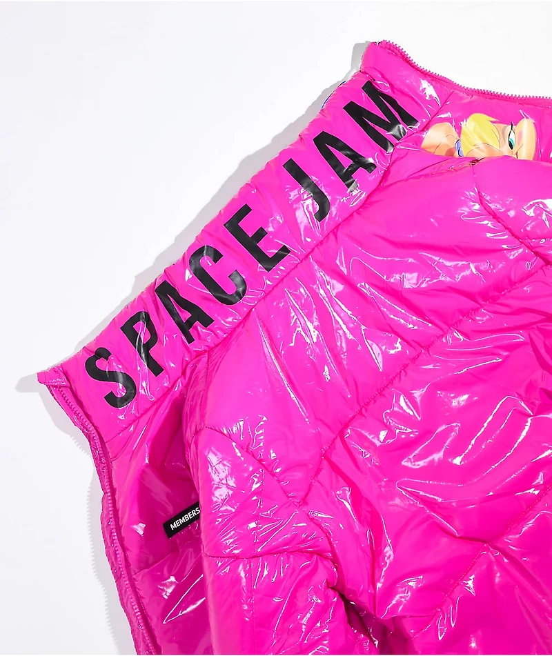 Members Only x Space Jam High Shine Pink Puffer Jacket