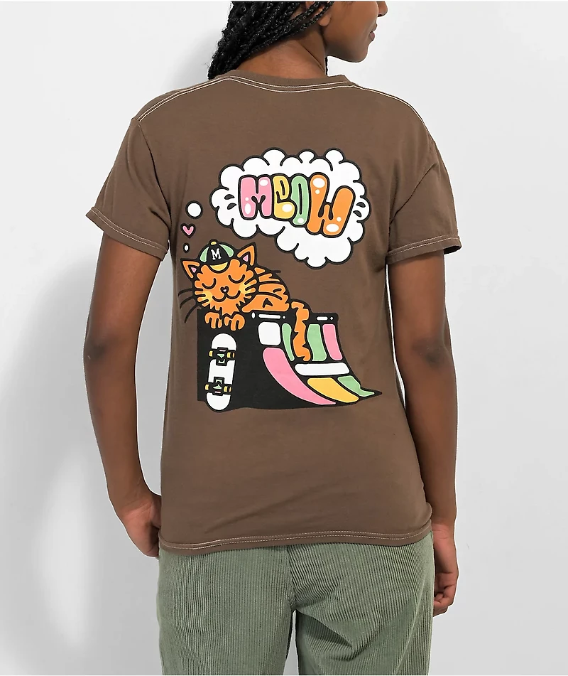 Meow Sun Snoozer Brown T-Shirt