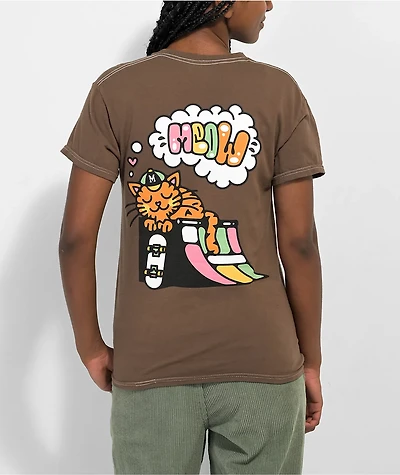 Meow Sun Snoozer Brown T-Shirt