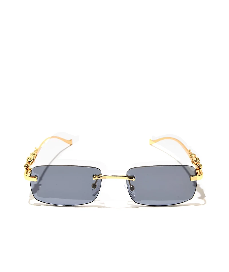 Micro Rectangle Leopard Black & Gold Frameless Sunglasses