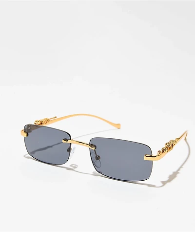 Micro Rectangle Leopard Black & Gold Frameless Sunglasses