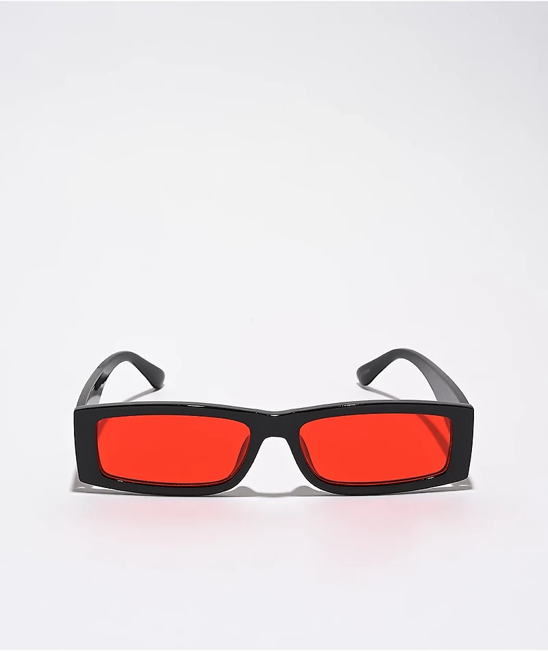 Micro Red & Black Rectangle Sunglasses