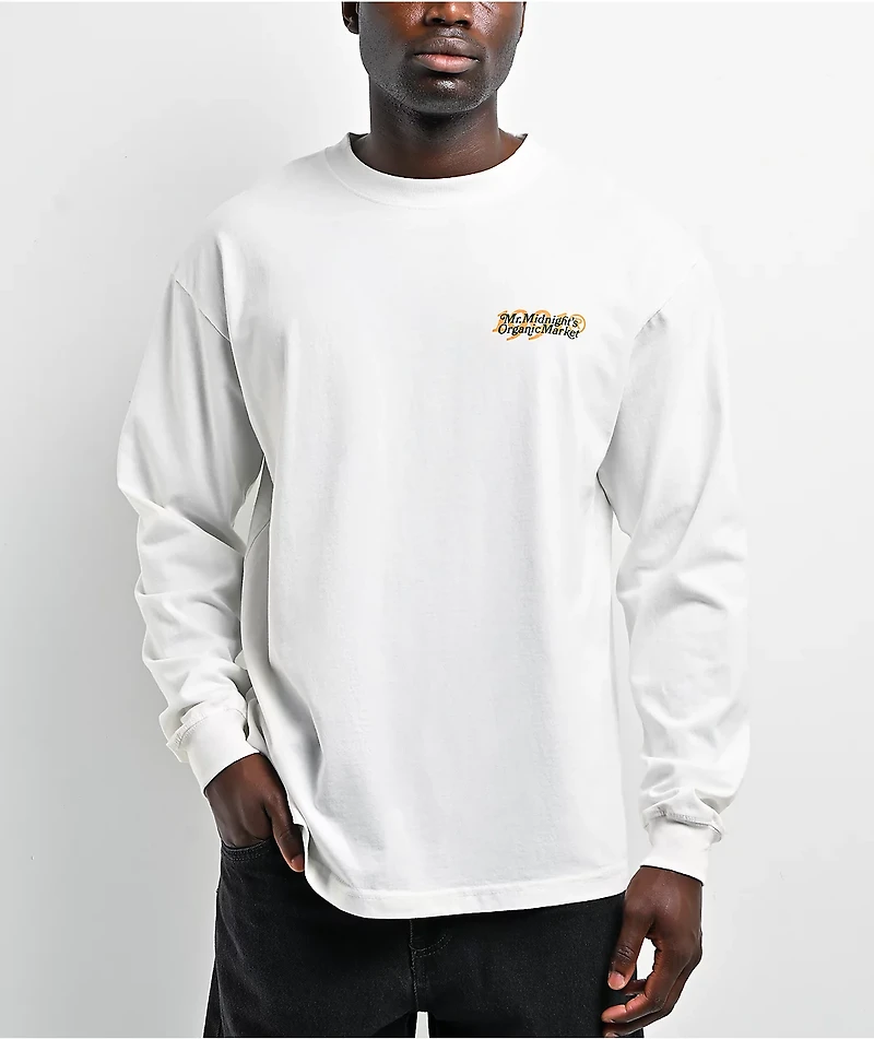 Midnight Organic Market White Long Sleeve T-Shirt