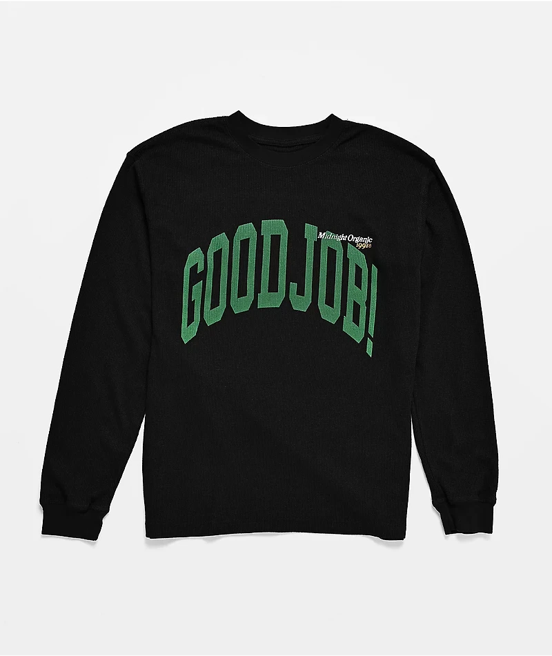 Midnight Organic Varsity Good Job Black Thermal Long Sleeve T-Shirt