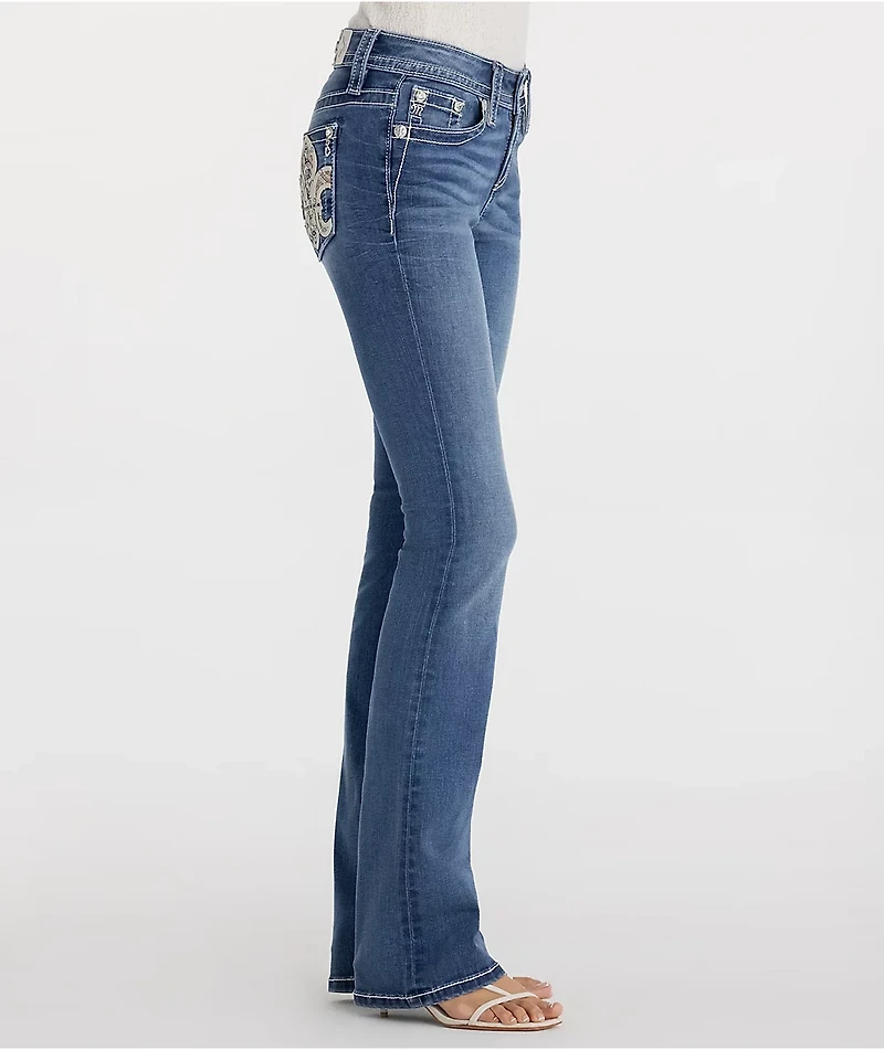 Miss Me Adalie Fleur Blue Wash Bootcut Jeans