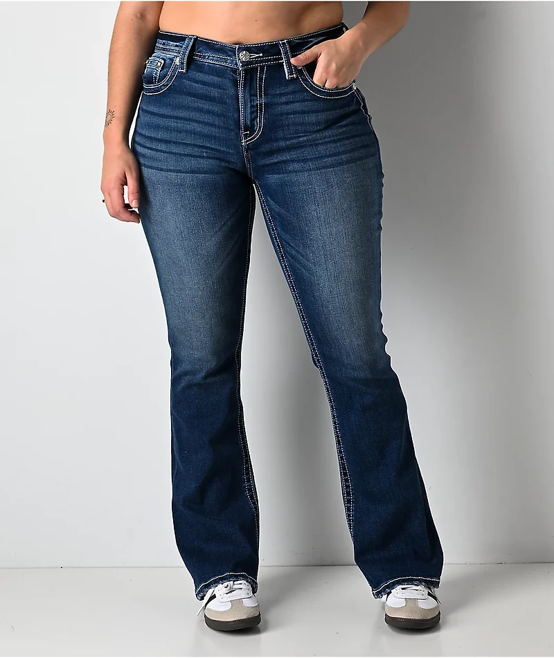 Miss Me Fleur De Lis Light Blue Wash Bootcut Jeans